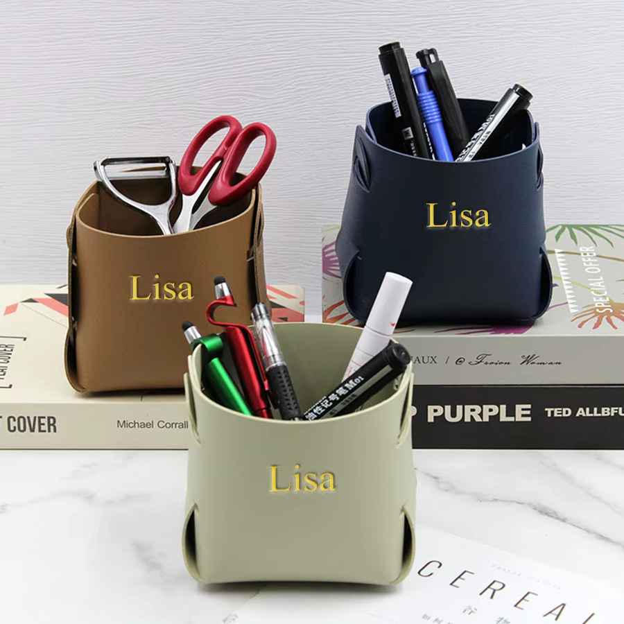 Personalisierbare Aufbewahrungsbox aus PU-Leder in Grün im nordischen Stil mit mehreren Fächern für Make-up-Pinsel, Schlüssel und Stifte - Bild 2