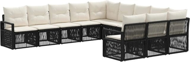 vidaXL Gartensofa-Set 11-tlg. in Schwarz aus Poly-Rattan mit Polsterung und Ottomane in U-Form - Bild 1