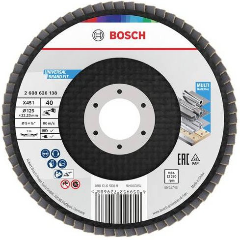 Bosch Fächerschleifscheibe für Metall, Durchmesser: 125 mm, Körnung: 80, Mehrfarbig - Bild 1