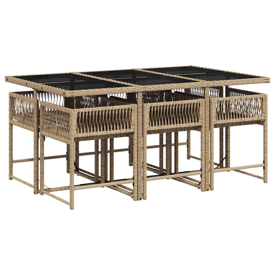vidaXL 7-tlg Garten-Essgruppe aus Poly-Rattan mit Kissen und Hartglas, Beige, B/T/H: 106 x 73 x 73 cm - Bild 3