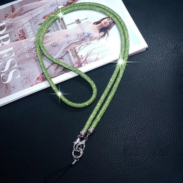 DUODUO 3C Luxus Kristall Strass Handy Lanyard in Hellgrün, 70 cm Bling Bling Handyhülle Kette mit Anti-Verlust Seil - Bild 1