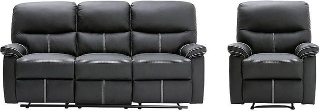 Vente-unique Couchgarnitur Canby mit 3-Sitzer und Relaxsessel aus Kunstleder in Schwarz, Breite: 183 cm, Breite: 79 cm - Bild 1
