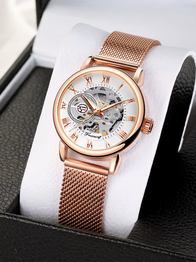 FORSINING Armbanduhr, Handaufzug, Roségold, Edelstahl, Damen - Bild 5