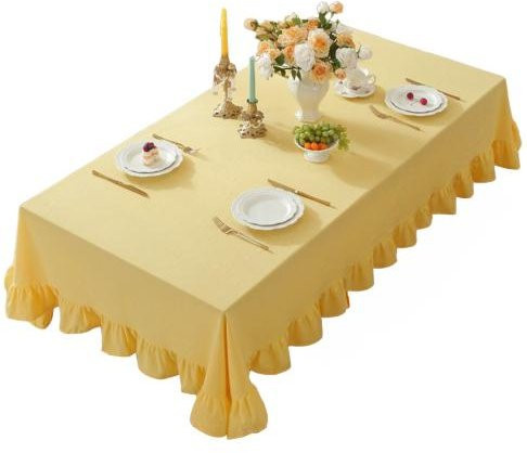 Caihezhi Tischdecke aus Baumwollmischung mit Rüschen in Beige und Gelb, Rechteckig, B/T: 140 x 100 cm - Bild 1