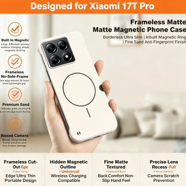 Ultradünne matte rahmenlose PC-Hülle mit Anti-Fingerprint-Beschichtung und MagSafe-Kompatibilität für Xiaomi 17T 15T Pro POCO M8 X8 ProMax F8 Ultra in Weiß - Bild 1