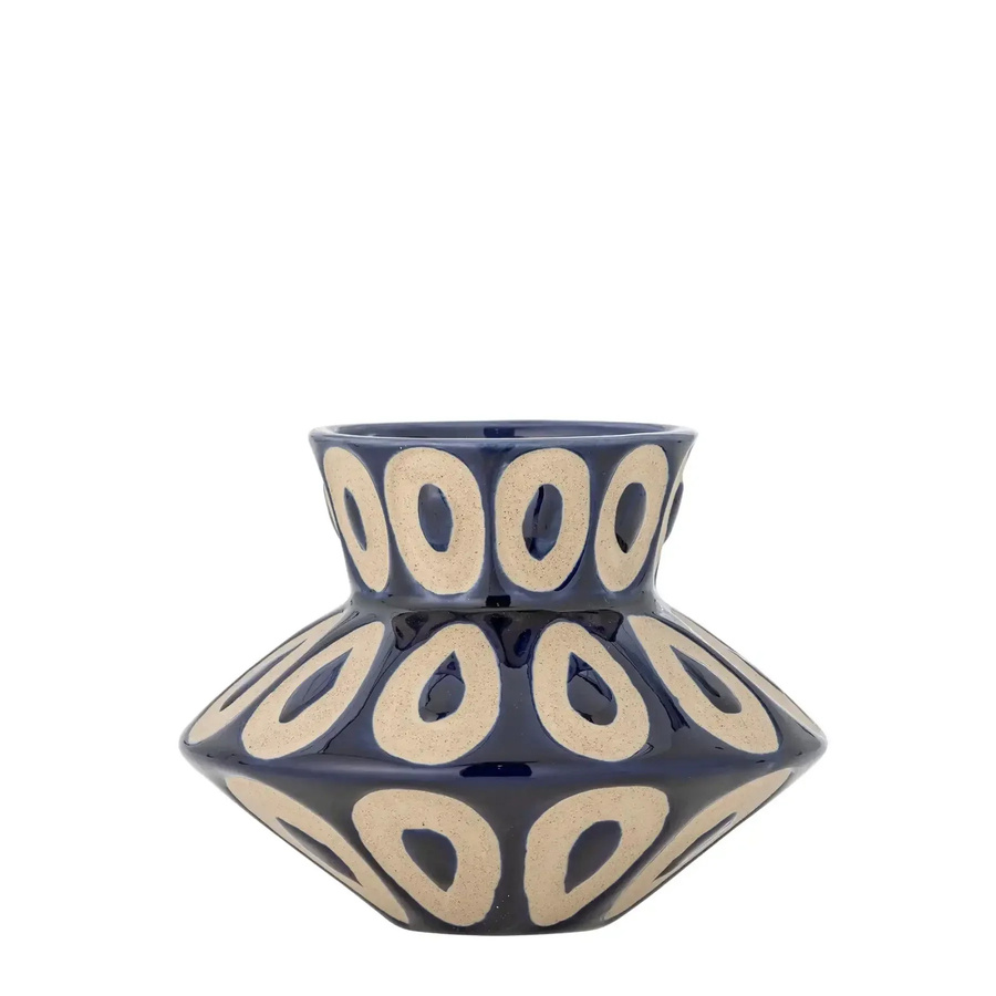 Bloomingville Keramikvase Bashir in Blau und Beige mit abstraktem Design, Höhe: 12 cm - Bild 1