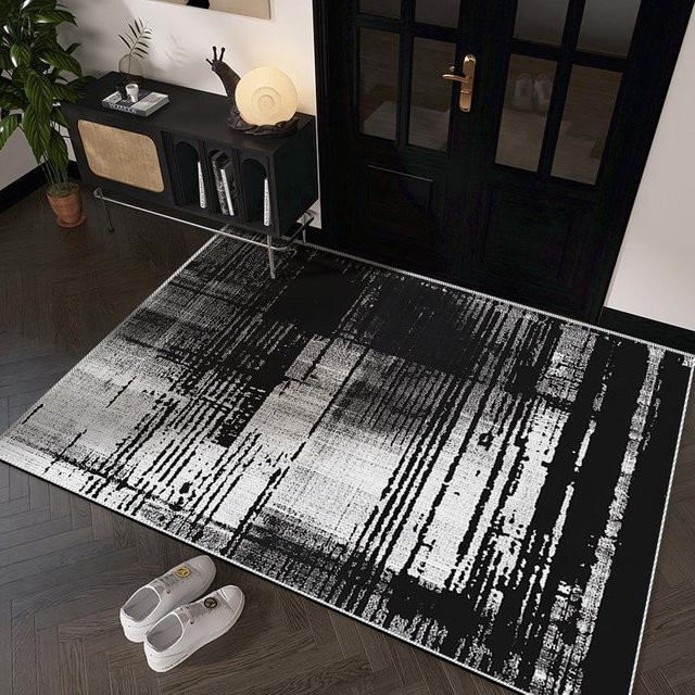Moderner Luxus-Eingangsteppich in Schwarz, rutschfeste und saugfähige Fußmatte in Cashmere-Optik, B/B: 60 x 90 cm - Bild 1
