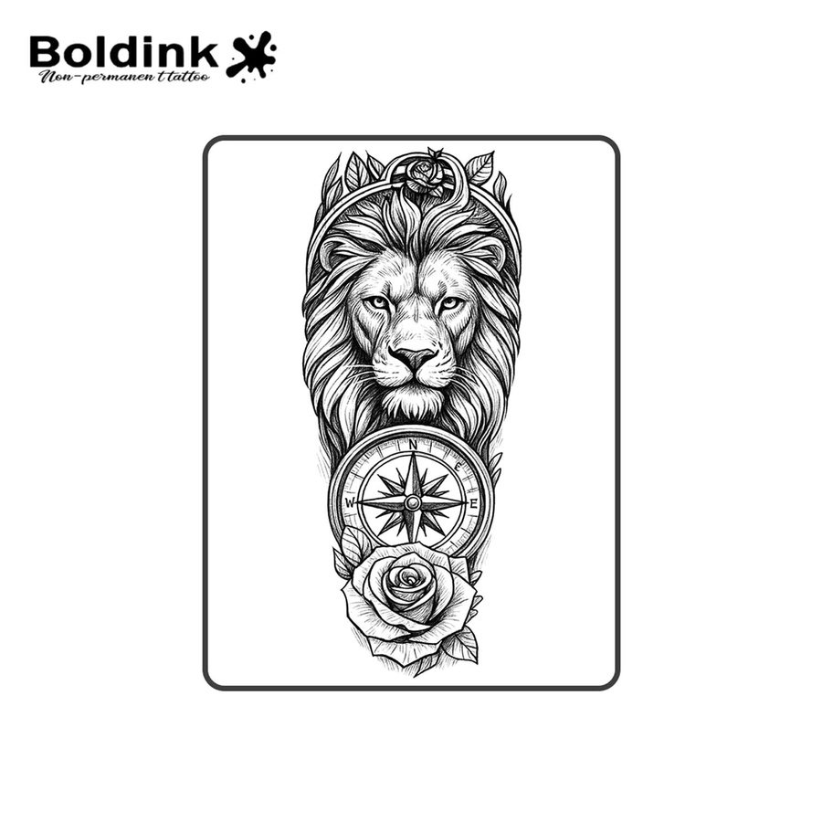 BOLDINK Tattoo-Aufkleber Löwe und Rose, Unisex - Bild 2