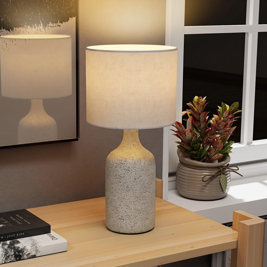 HOMCOM Tischlampe im Vintage-Design mit Keramiksockel und Polyesterschirm, Beige - Bild 2