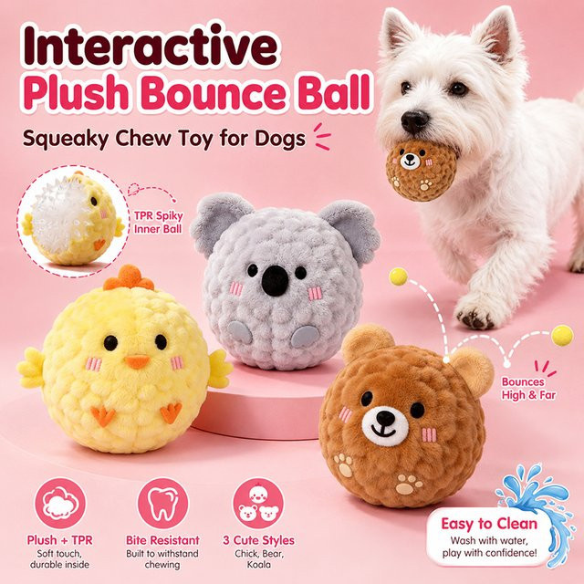 pawstrip Mini Plüsch-Springball Hundespielzeug, mit Quietscher, interaktives Haustier-Spielzeug - Bild 1