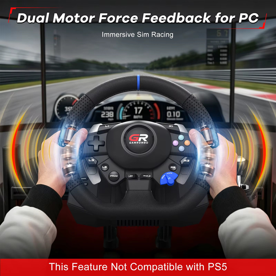 Bonadget F127 RGB Gaming-Lenkrad Set mit 270/900 Grad, Hall-Effekt 3-Pedal- und Schalthebel-Set für PS5, PS4 und PC, Schwarz - Bild 3