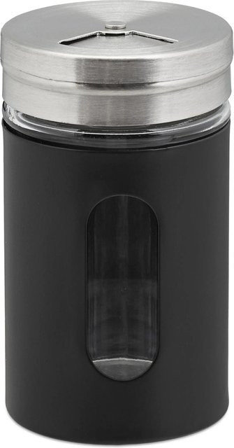 Relaxdays Gewürzstreuer 12er Set aus Glas und Edelstahl in Schwarz mit Drehaufsatz und Sichtfenster, Höhe: 8,5 cm, Durchmesser: 5 cm - Bild 1