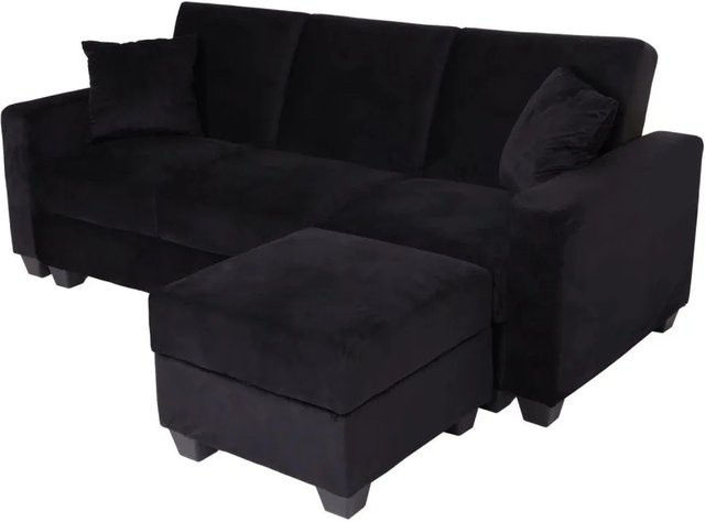 MCW Sofa H47 mit Ottomane, L-Form Ecksofa mit Schlaffunktion und Stauraum, Samt Schwarz, B/T/H: 217 x 145 x 89 cm - Bild 2