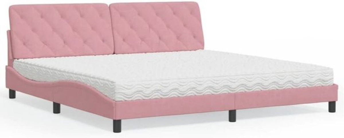 Modernes Polsterbett mit Matratze von Vidaxl in Rosa und Weiß aus Samt und Metall, B/T: 200 x 200 cm - Bild 1