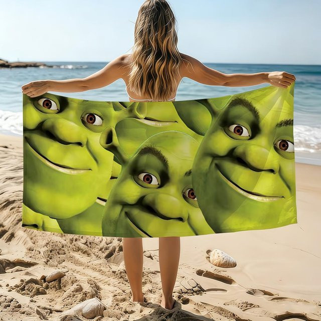 JMG Household Supplies Strandtuch Grünes Monstergesicht aus Mikrofaser, schnelltrocknend und saugfähig, Breite: 80 cm, Länge: 160 cm - Bild 1
