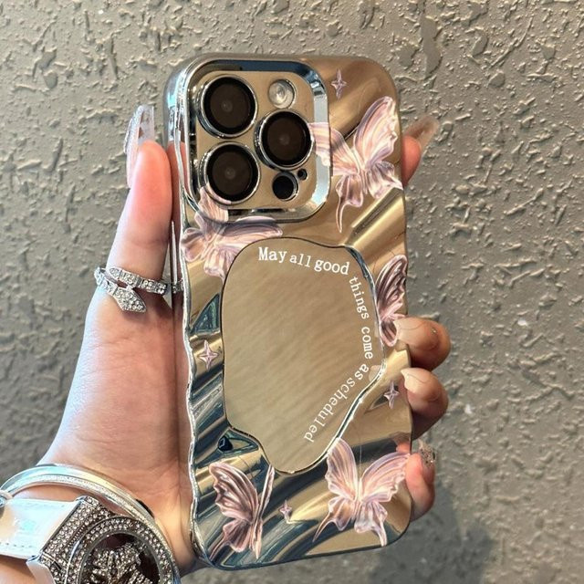 Luxus Make-Up Spiegel Handyhülle mit Schmetterlings-Design für Samsung Galaxy A55 5G A54 A35 A34 A33 A32 A53 A52s A51 A16 A04 A13 A12 in Schwarz - Bild 1