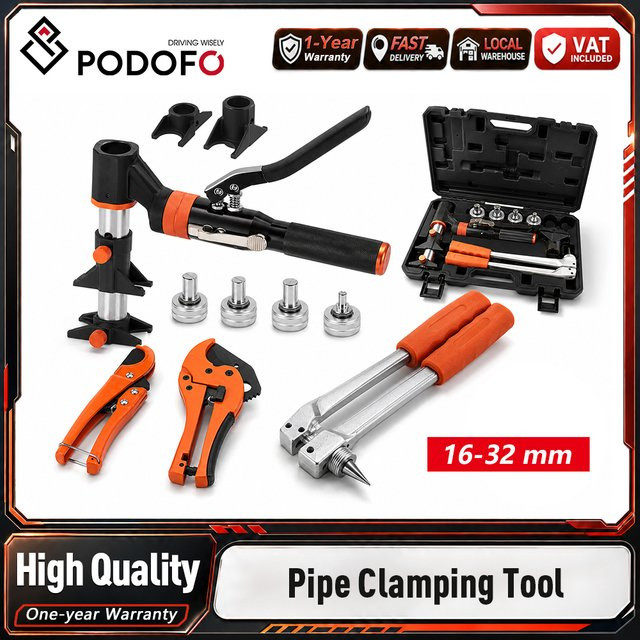 Podofo Hydraulisches Rohraufweiter- und Crimpwerkzeug-Set für Fußbodenheizung sowie Warm- und Kaltwasserleitungen mit Rohrschneid-, Bördel- und Klemmzangen - Bild 1