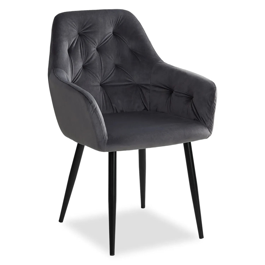 Homestyle4u Polsterstuhl mit Armlehnen aus Samt in Grau, modern mit Metallgestell, B/T/H: 56,0 x 43,5 x 88,0 cm - Bild 2