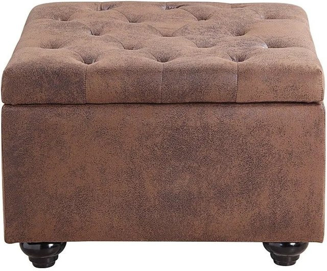 Vente-unique Sitzhocker Lomai in Braun mit Microfaser und Holzgestell im Vintage-Look, Höhe: 61 cm - Bild 1
