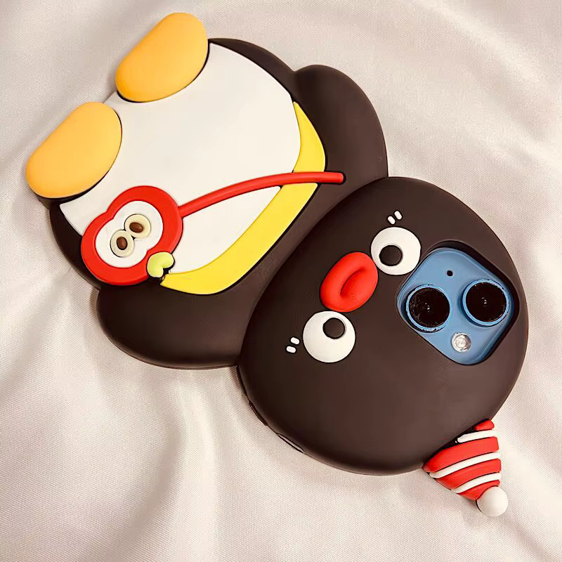 Silikon Handyhülle mit Pinguin-Design für Apple iPhone 15 Pro, 14 Pro Max, 13, 12, 11 in Schwarz - Bild 3
