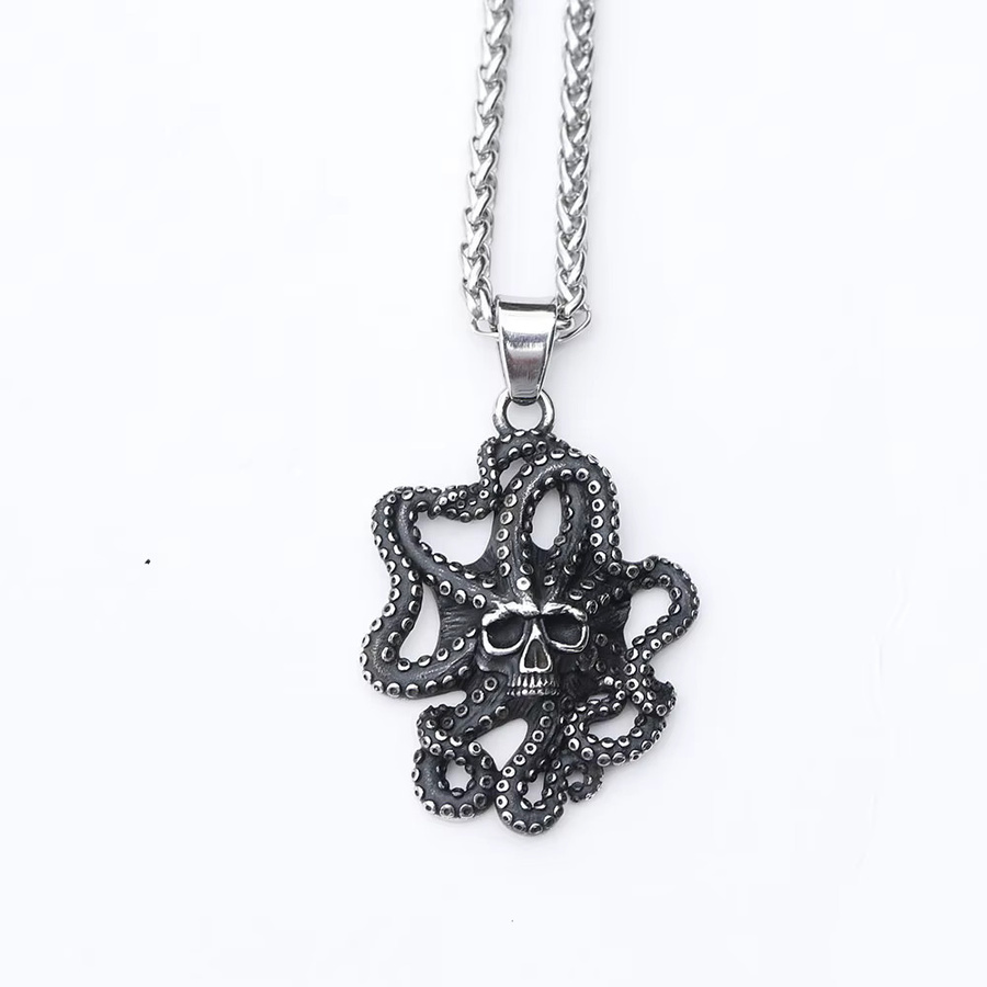 Halskette Edelstahl, Schädel Tintenfisch, Silber, Unisex - Bild 2