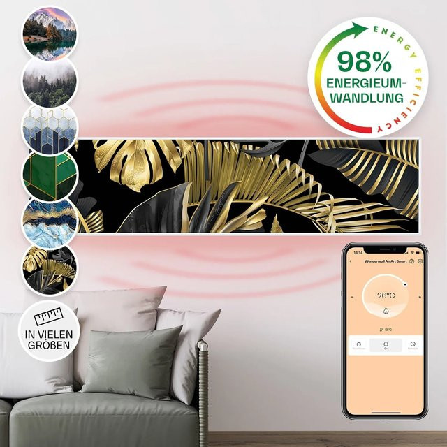 Klarstein Wonderwall Air Art Smart Infrarotheizung mit App-Steuerung und Motiv Schwarze Blume, Weiß/Schwarz/Mehrfarbig, B: 120 cm, H: 30 cm, T: 3 cm, 350 W - Bild 1
