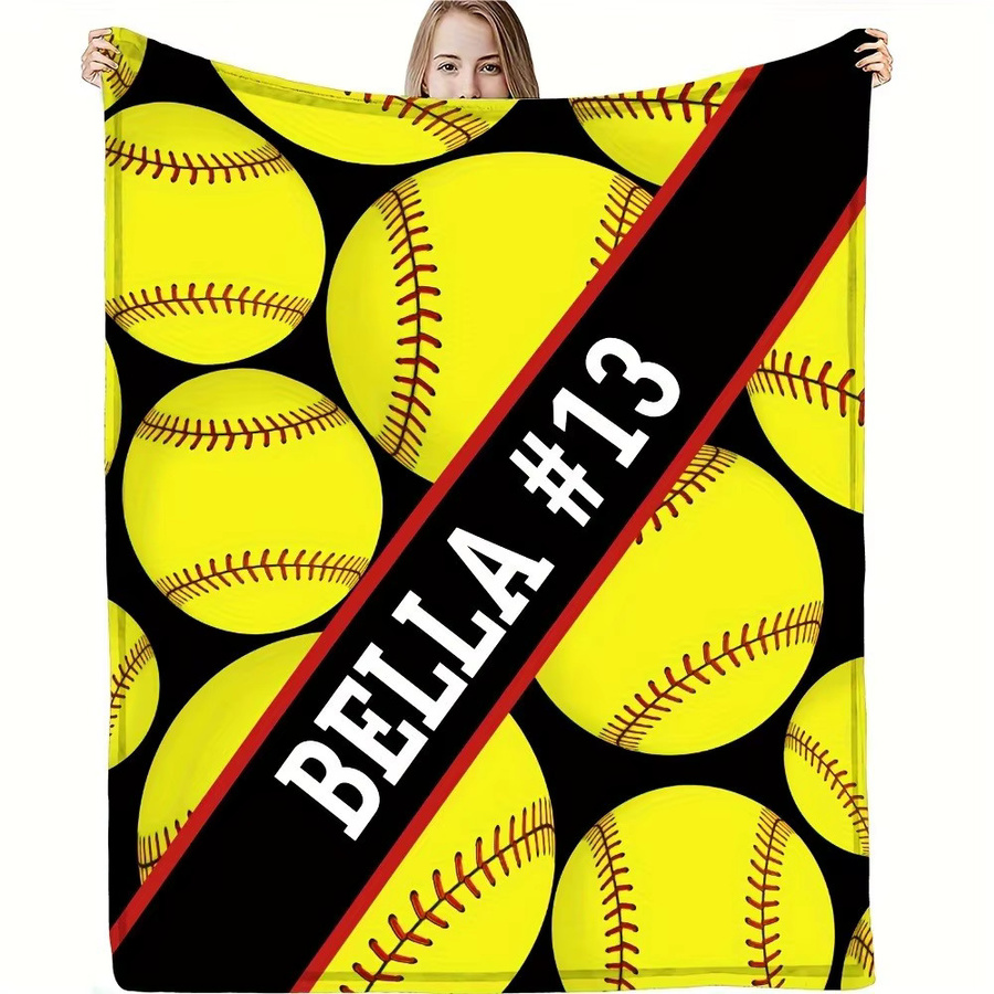 Personalisierte Flanelldecke mit Namen im Baseball- und Softball-Design, weiche Sofadecke für Herbst und Winter, Mehrfarbig - Bild 5