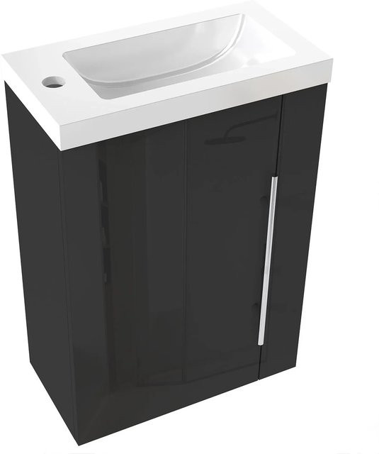 AICA Badmöbel Set SILVIA Waschtisch mit Unterschrank für Gäste WC, Schwarz Hochglanz, Breite: 45 cm - Bild 1