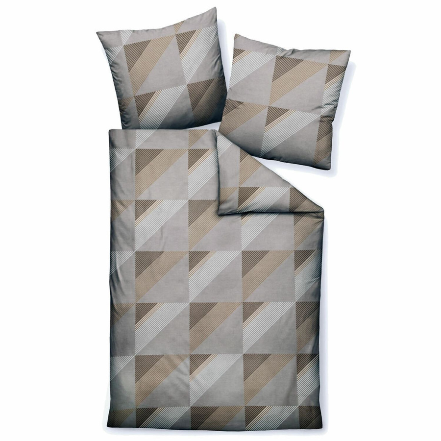 Janine J.D. Mako-Satin Bettwäsche mit Rauten-Dreieck Muster in Taupe Braun, B/H: 240 x 220 cm mit Kissenbezug 80 x 80 cm - Bild 1