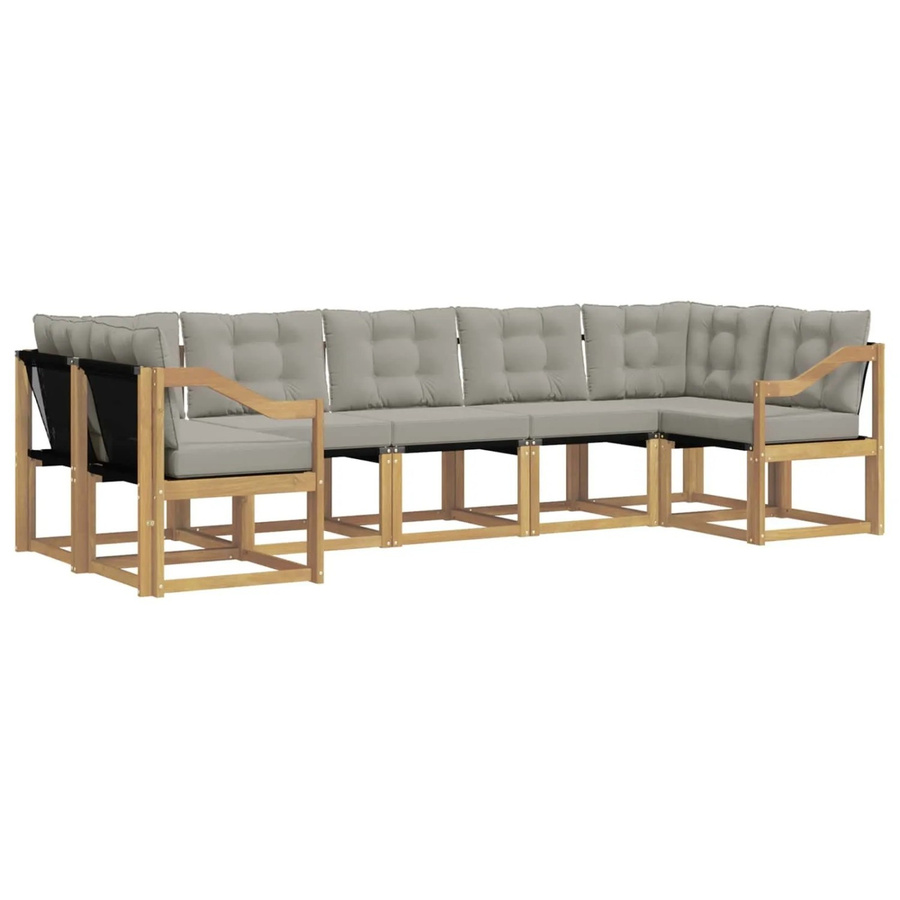 vidaXL Outdoor-Sofagarnitur 7-teilig in L-Form aus Akazienholz und Textilene mit Kissen in Weiß und Hellgrau - Bild 2
