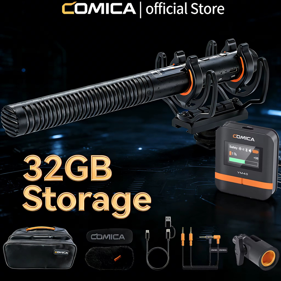Comica VM40 Kabelloses Richtmikrofon mit 2,4G Technologie, Superniere, 48kHz/32-Bit und 32GB integriertem Speicher, Schwarz - Bild 1