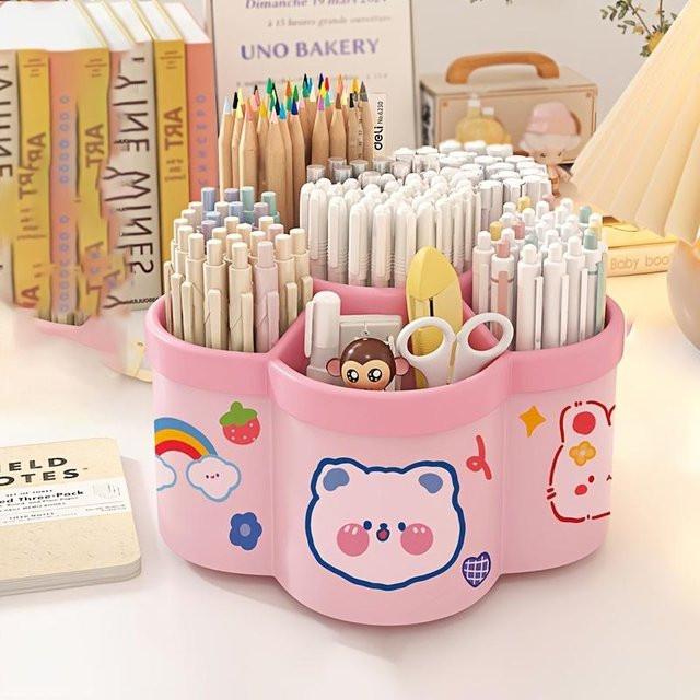 Multifunktionales Schreibtisch-Organizer-Set Boho Berry in Rosa, 360 Grad drehbarer Schreibwarenhalter aus Kunststoff mit mehreren Fächern - Bild 1