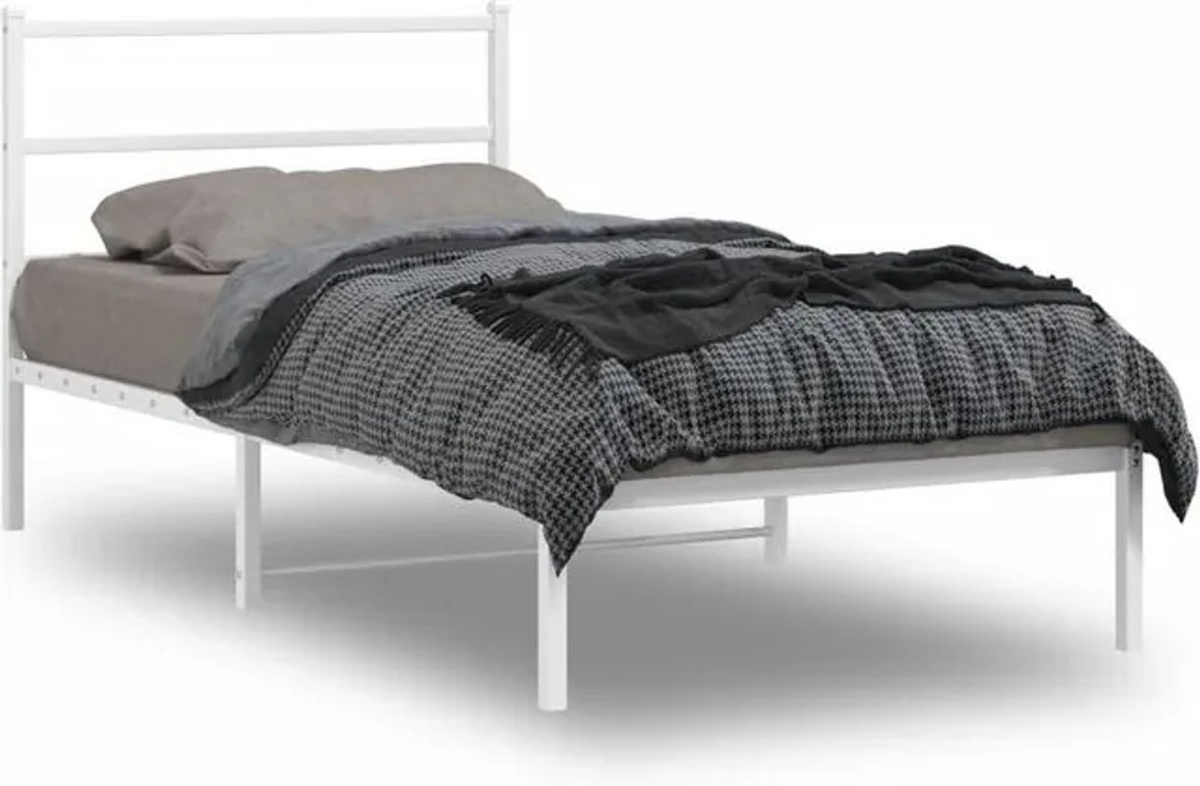 Vidaxl Metallbett mit Kopfteil in Weiß, klassisch und minimalistisch, B/T/H: 100 x 200 cm - Bild 1