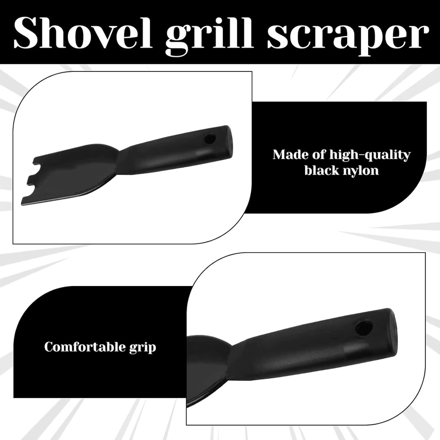 Antihaftbeschichteter Grillschaber-Spatel aus Nylon in Schwarz für George Foreman und andere Innengrills mit Reinigungsbürste und Rillen - Bild 3