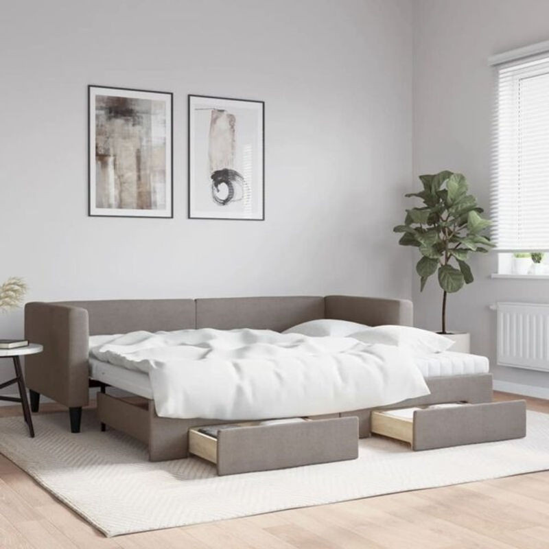 Ausziehbares Funktionsbett vidaxl mit Schubladen in Taupe meliert aus Stoff und Metall, B/L: 80 x 200 cm - Bild 1