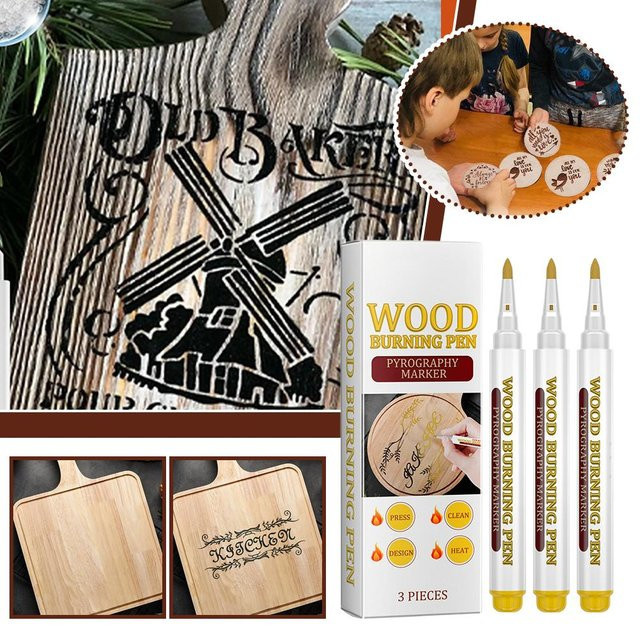 3er-Set Holzbrand-Marker für künstlerische DIY-Handwerksprojekte von Kindern in Weiß - Bild 1