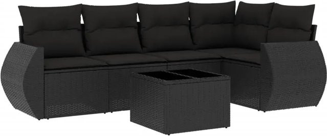 vidaXL 6-teilige Garten-Sofagarnitur in L-Form aus schwarzem Poly-Rattan mit Kissen und Armlehnen - Bild 1