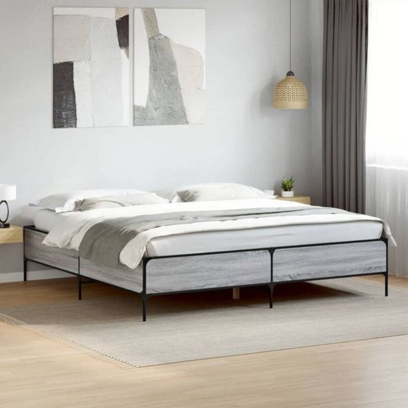 Modernes Bettgestell von VIDAXL in Grau aus Holzwerkstoff und Stahl, B/T: 200 x 200 cm - Bild 1