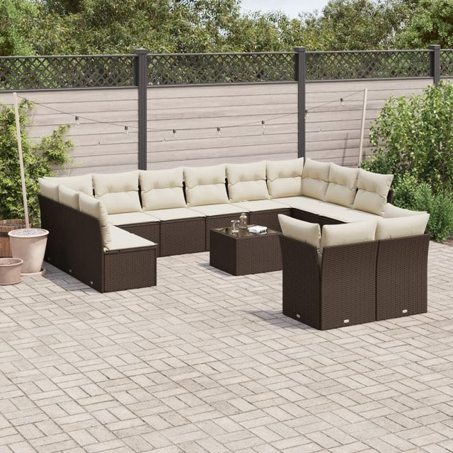 vidaXL 13-tlg. Garten-Sofagarnitur in U-Form aus braunem Polyrattan mit UV-beständigen Kissen und Metallgestell - Bild 3