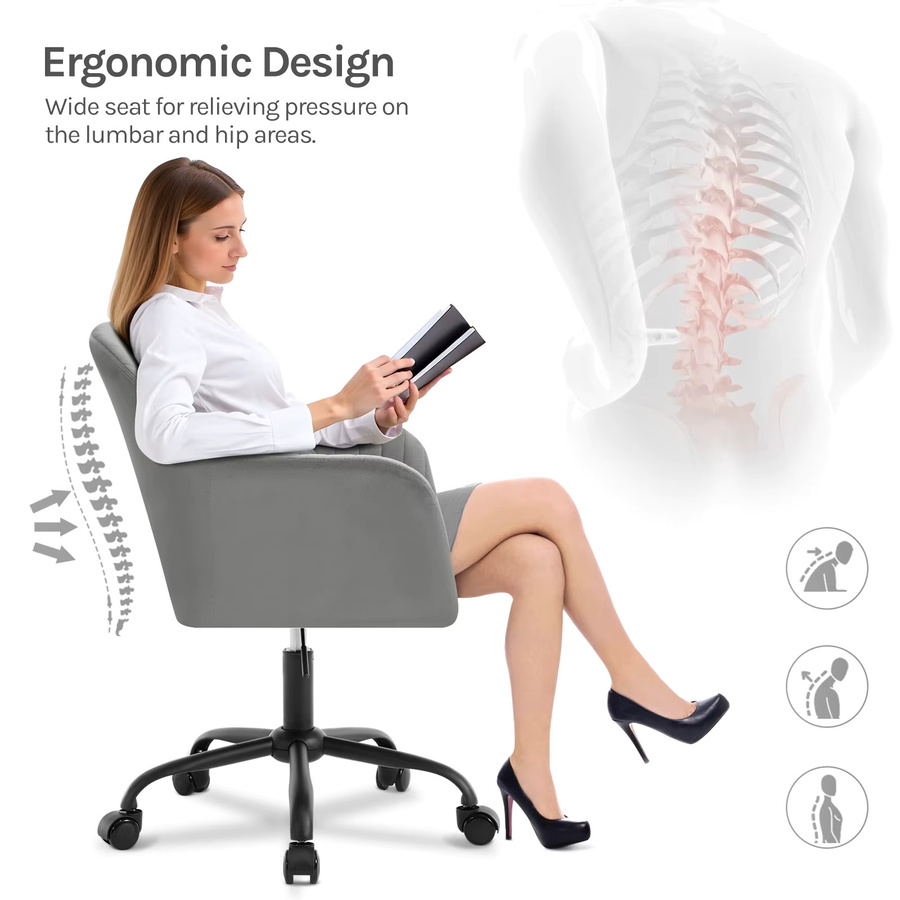 WOLTU Samt-Bürostuhl mit Armlehnen und Rollen, ergonomischer Gaming-Stuhl mit hoher Rückenlehne und Höhenverstellung, beige oder grau - Bild 2