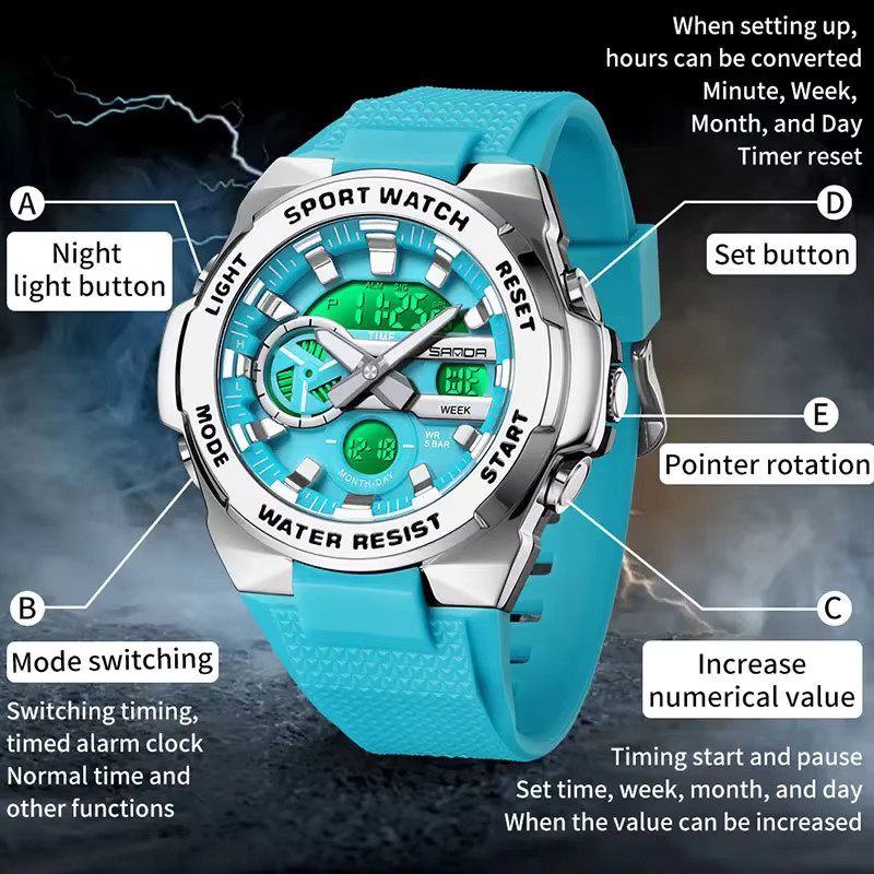 SANDA Armbanduhr, Digitaluhr, Quarz, Silikon, Herren - Bild 2