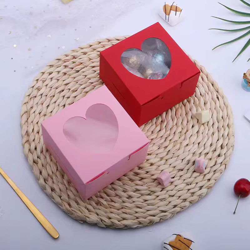 Herzförmige Fenster-Geschenkboxen aus Papier in Rosa und Rot für Party und Bonbons, B/T/H: 10 x 10 x 6,5 cm - Bild 1