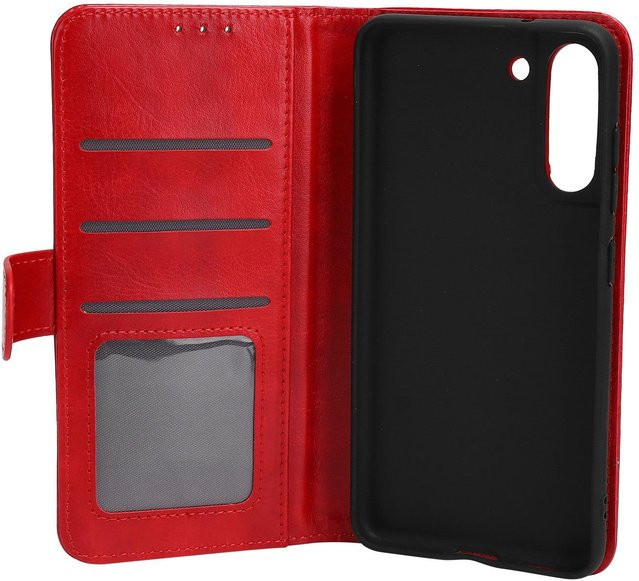 Stoßfeste Lederhülle mit Kartenfach für Samsung S21 FE in Rot - Bild 1