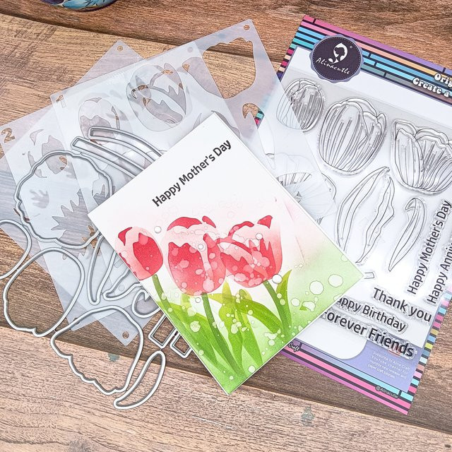 Alinacutle Metall-Stanzformen Set mit transparenten Schablonen für Scrapbooking und Papierhandwerk in Tulpen-Optik - Bild 1