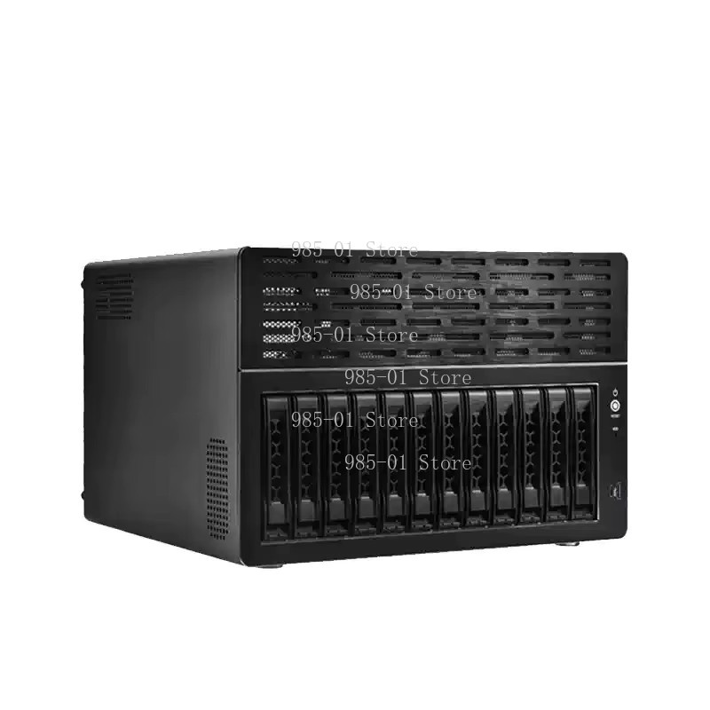 NAS12 Festplattenspeicher-Servergehäuse in Schwarz mit Unterstützung für ATX-Motherboards, 1U Bauform, halbem PCIE-Steckplatz und Hot-Swap-Funktion - Bild 2