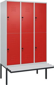 C+P Doppelstock-Spind Classic PLUS Sitzbank mit 3 Abteilen und Sicherheits-Drehriegel, B/T/H: 212 x 120 x 81,5 cm - Bild 1