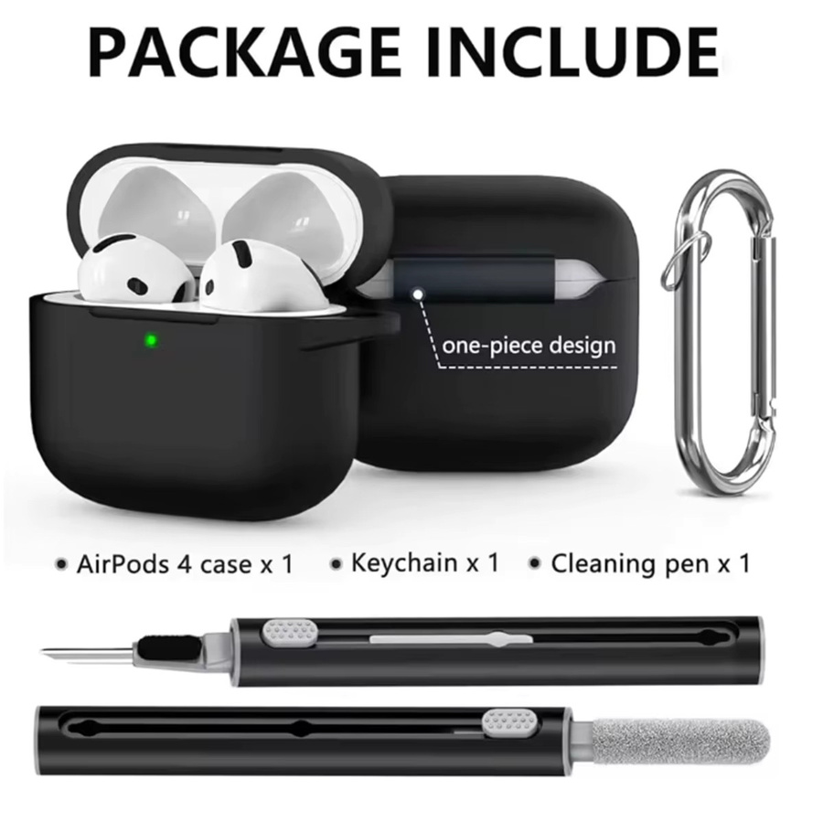 Silikon Schutzhülle für Apple AirPods 4 (2024) inklusive Reinigungsset in Schwarz und Blau - Bild 4