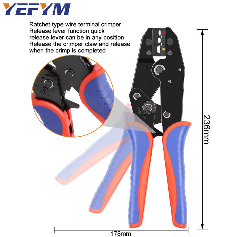 YEFYM Crimpzange YFX-03C in Multicolour mit wechselbaren Backen für Schrumpfschläuche, Aderhülsen, Ferrulen und Steckverbinder - Bild 3