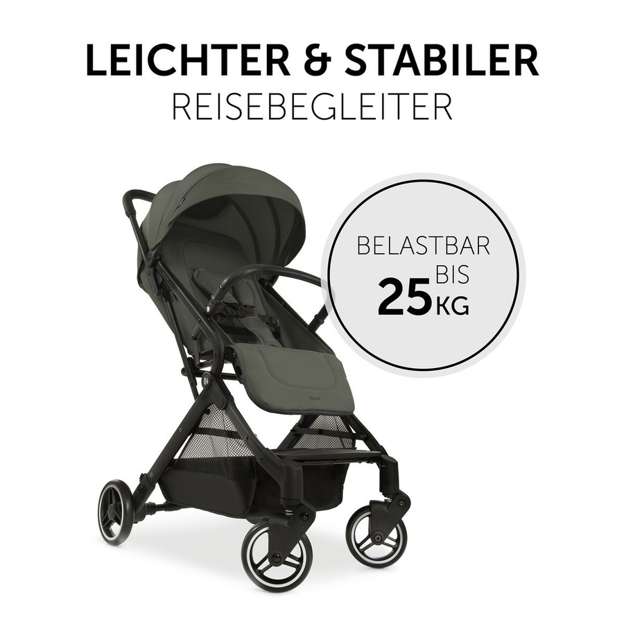 Hauck Reisebuggy und Sportwagen Travel N Care mit Komfort-Sitzauflage in Dark Olive Green, faltbar mit Schwenkrädern und Federung - Bild 4
