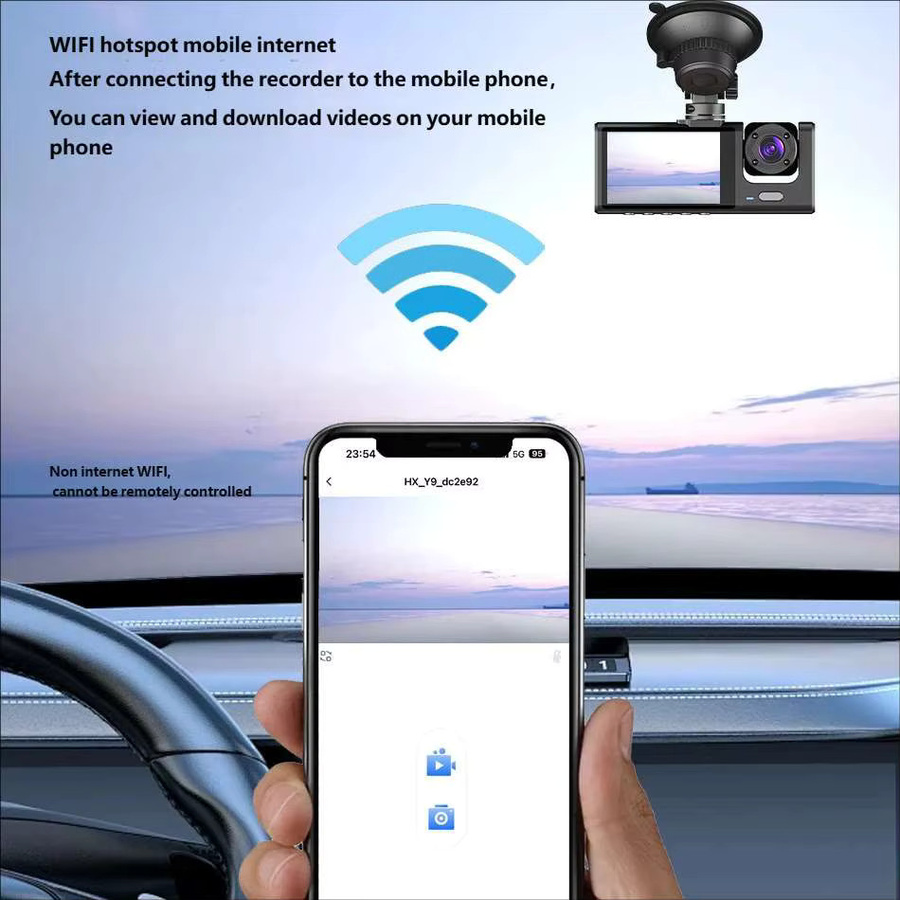 AutoCam WIFI Triple Kamera Dashcam in Schwarz mit 1080P Full HD und Nachtsicht als 3-Kanal Auto Innen und Außen Recorder - Bild 5